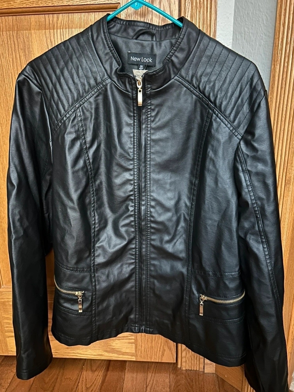 New Look Black Faux Leather Quilted Shoulder Moto Jacket